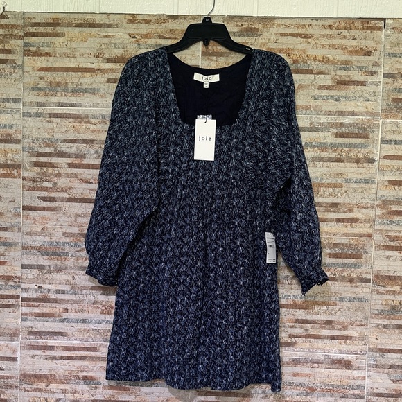 Joie Long Sleeve Dress in Dark Blue Pattern - Picture 1 of 5